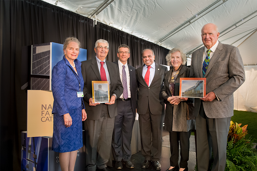 From left to right: Claire Ruge Bertucci, John Bertucci, James Garrett, Subra Suresh, Joyce Bowie Scott and Sherman Scott