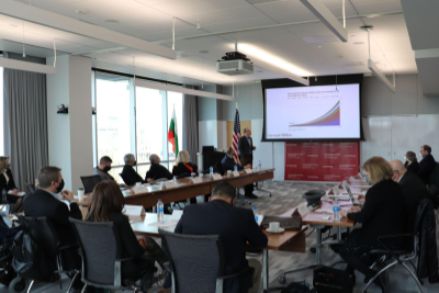 The delegations watch a presentation by Jay Whitacre