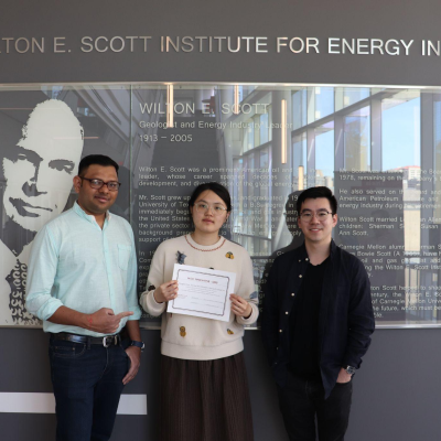 Photo of Mengtian Gan, Thomas Wei, and Dinesh Patel