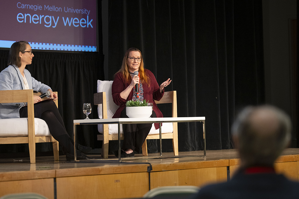 Valerie Karplus with Chelsea Sexton during fireside chat