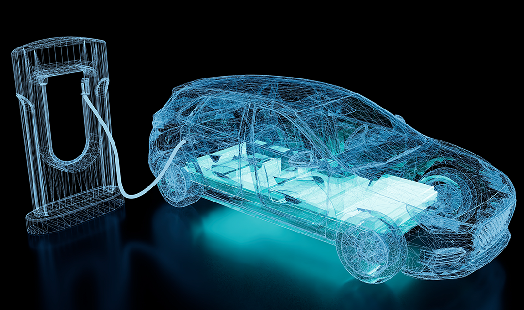 Illustration of an electric vehicle plugged in